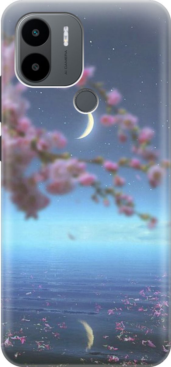 

Силиконовый чехол на Xiaomi Redmi A1+ с принтом "Месяц и сакура", Белый;голубой, 158128