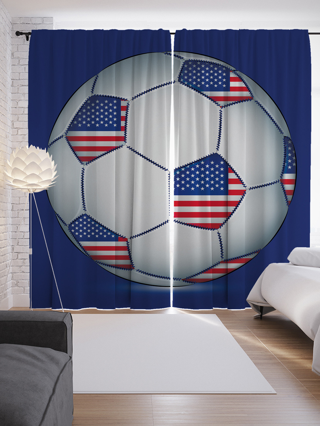 фото Шторы joyarty с фотопечатью "мяч футбольный америка" из сатена, 290х265 см