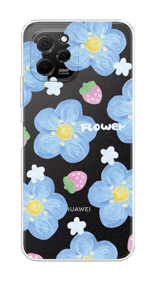 

Чехол на HuaweI Nova Y61 "Цветы и клубники", Прозрачный;голубой;белый, 6120050-1