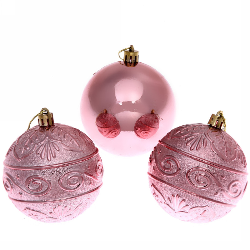 Новогодние шары Серпантин 8 см набор 3 шт Микс фактур розовое золото