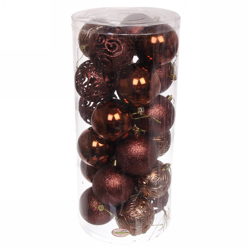 Новогодние шары Серпантин 8 см набор 24 шт Фактурный микс 201-1756 шоколад