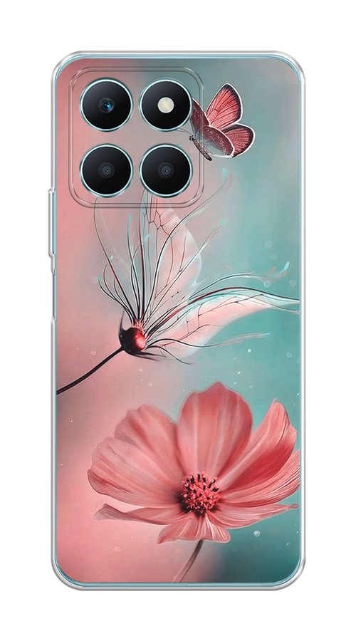 

Чехол на Honor X6A "Бабочка и цветок", Голубой;розовый, 6122050-1