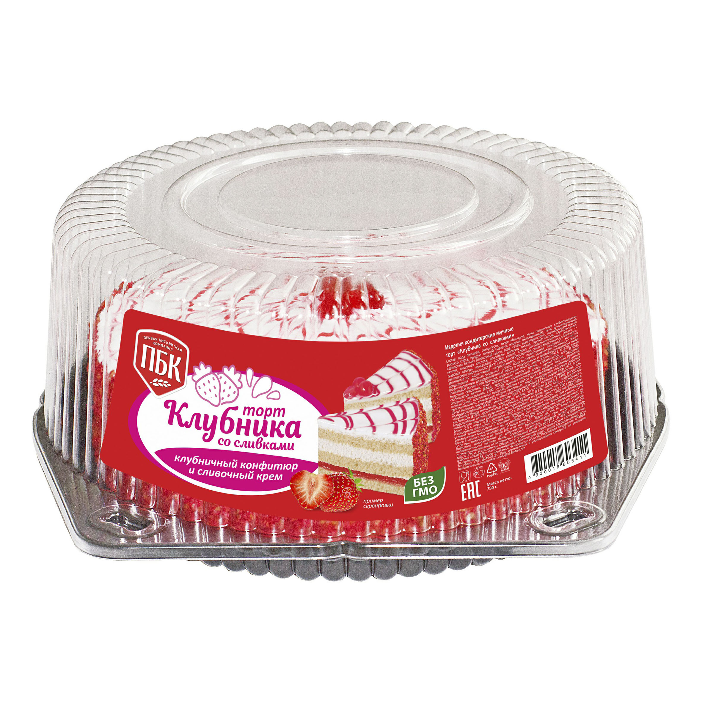 

Торт Пбк Клубника со сливками бисквитный 750 г