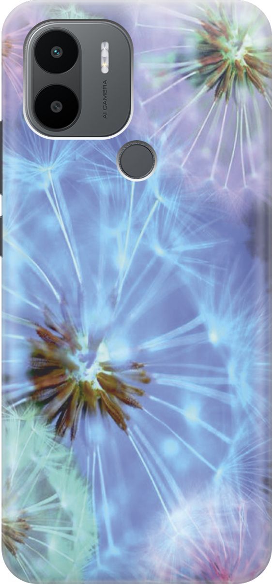 

Силиконовый чехол на Xiaomi Redmi A1+ с принтом "Макро одуванчики", Голубой;синий, 158126