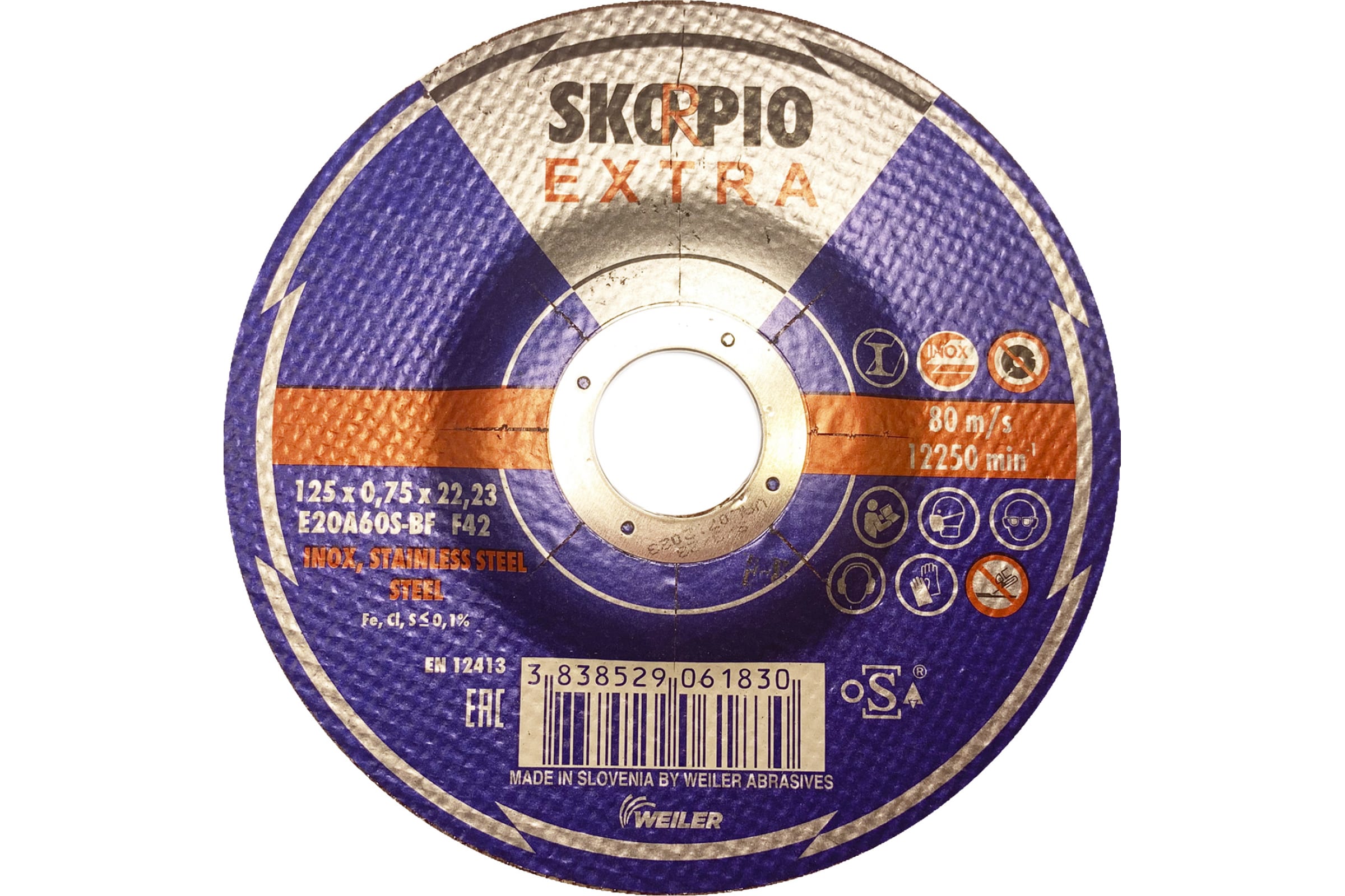 

SKORPIO Круг отрезной по нержавеющей стали F41 125*0,75*22,23 E20A60S-BF EXTRA 710209