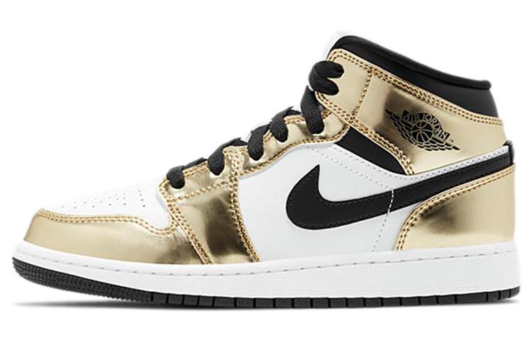 

Кеды унисекс Jordan Air Jordan 1 Mid Metallic Gold GS золотистые 38.5 EU, Золотистый, Air Jordan 1 Mid Metallic Gold GS