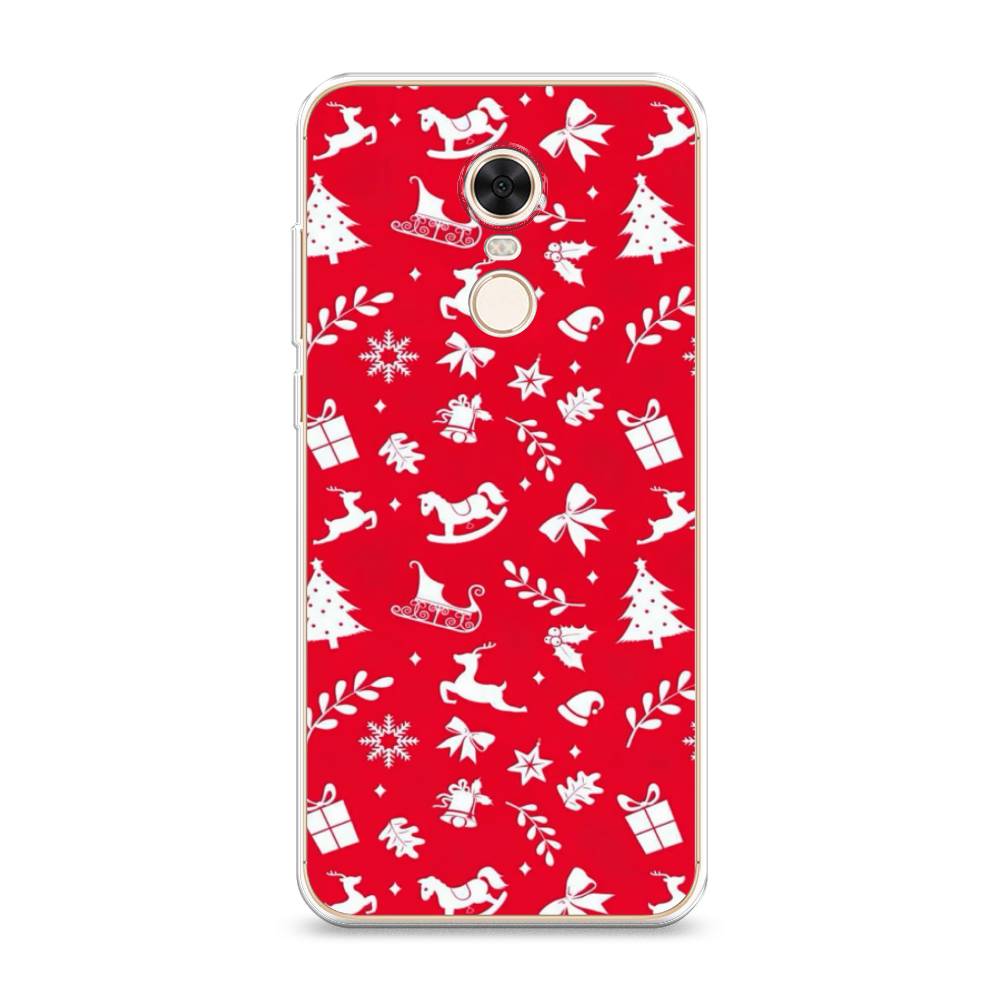 

Чехол на Xiaomi Redmi 5 Plus "Красный новогодний фон", Красный;белый, 33150-5