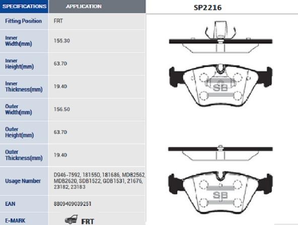 

Колодки передние BMW 3 E46, X3 E83 SP2216 SANGSIN, SP2216
