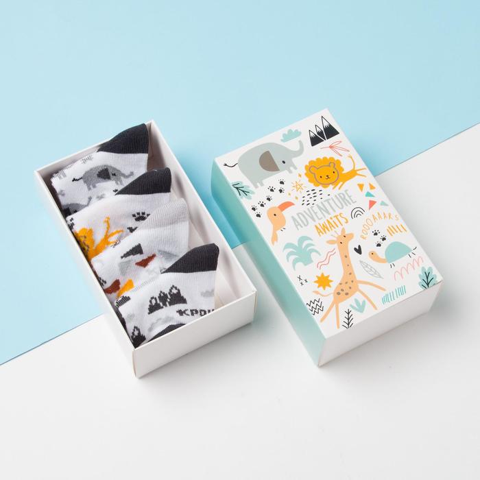 

Набор носков Крошка Я Сафари, 4 пары, 12-14 см, Серый, Сафари