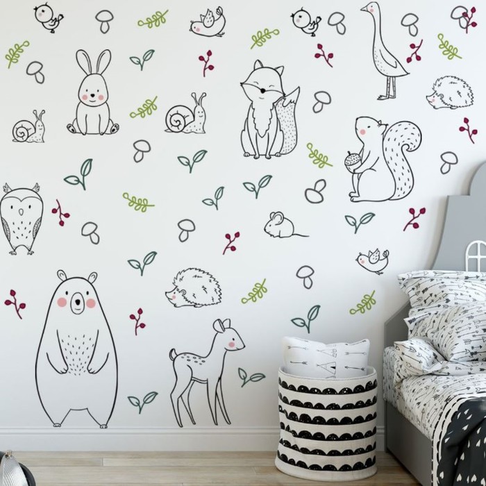 

Наклейка пластик интерьерная чёрная с цветом "Лесные зверушки" 30х90 см, Черный