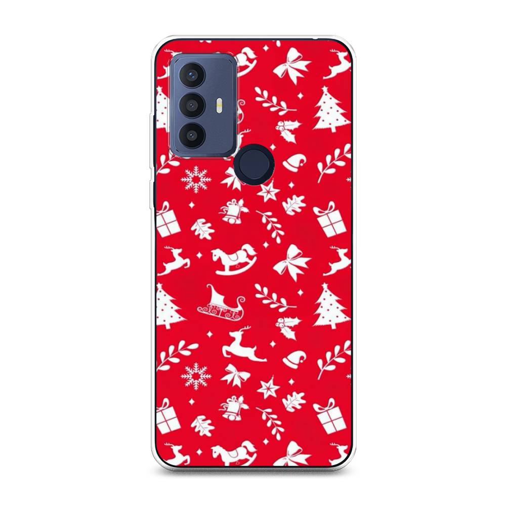 

Чехол для TCL 30E/30 SE/305/306 "Красный новогодний фон", Красный;белый, 290450-5