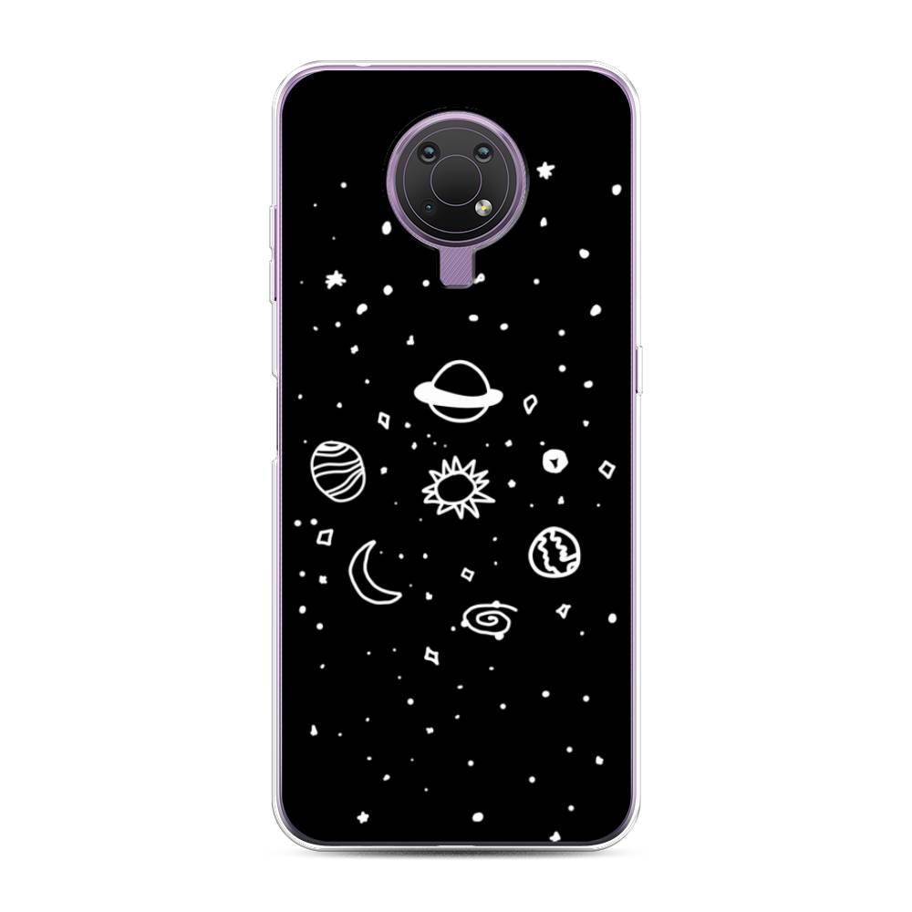 

Чехол на Nokia G20"Дудл солнечной системы", Бежевый;серый, 124050-2