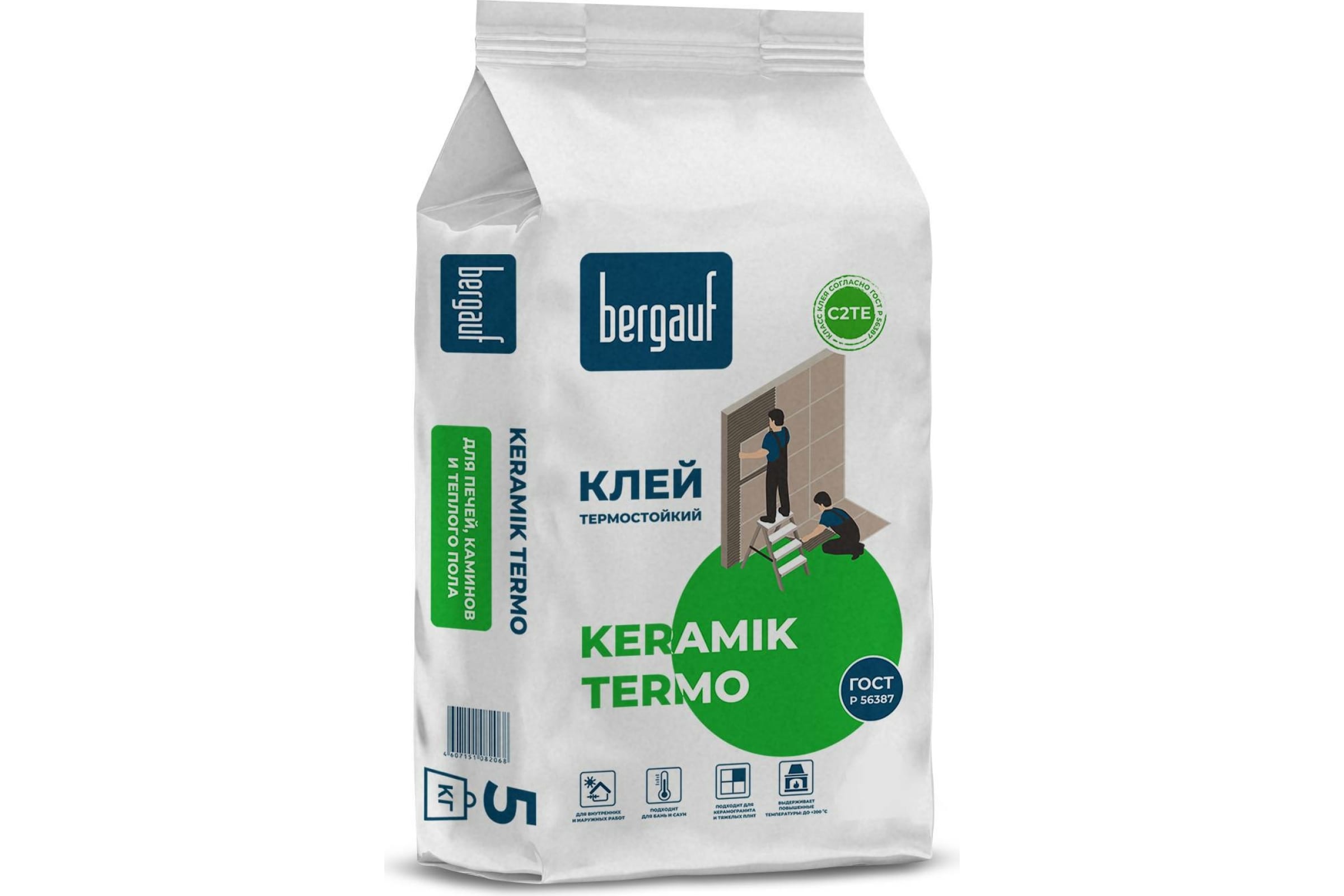 фото Bergauf термостойкий клей для печей, каминов и теплого полаkeramik termo, 5 кг 20732