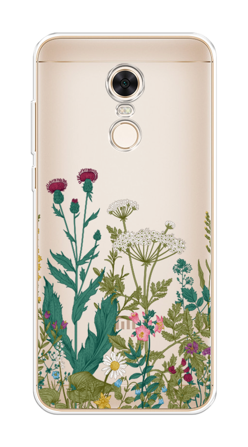 

Чехол на Xiaomi Redmi 5 Plus "Дикие полевые цветы", Зеленый;розовый;белый, 33150-2