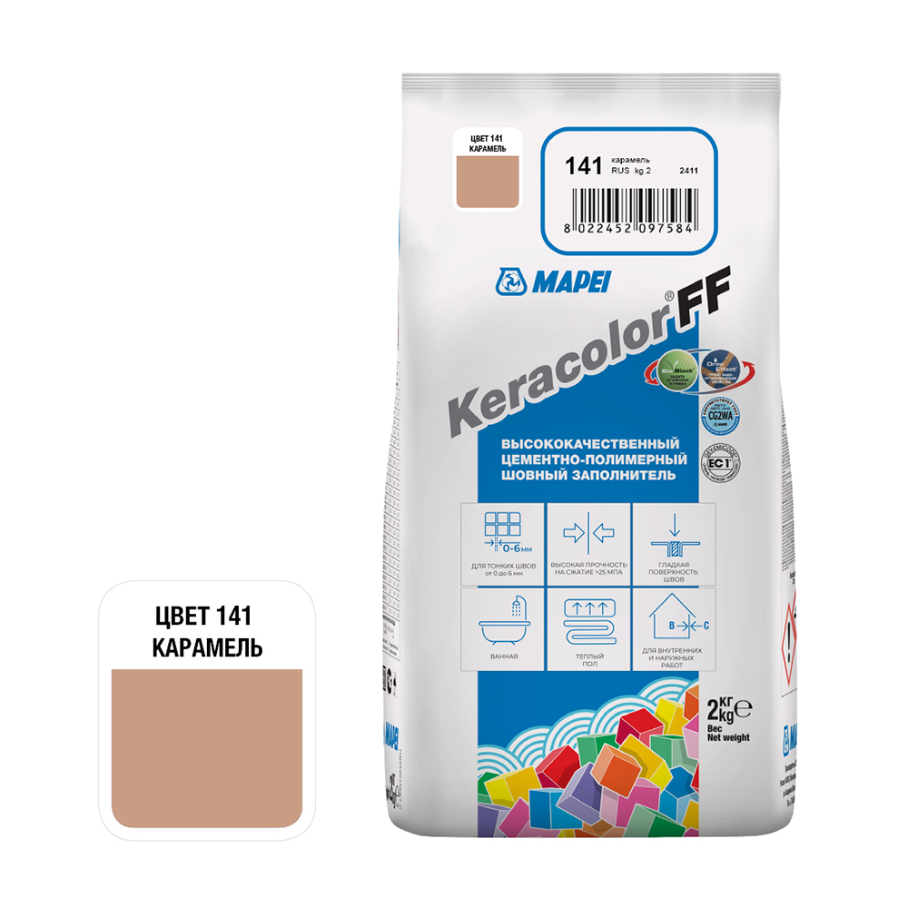 Затирка цементная Mapei Keracolor FF 141 карамель 2 кг