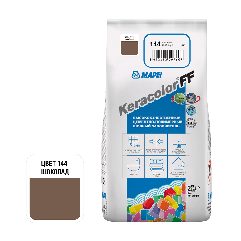 фото Затирка цементная mapei keracolor ff 144 шоколад 2 кг