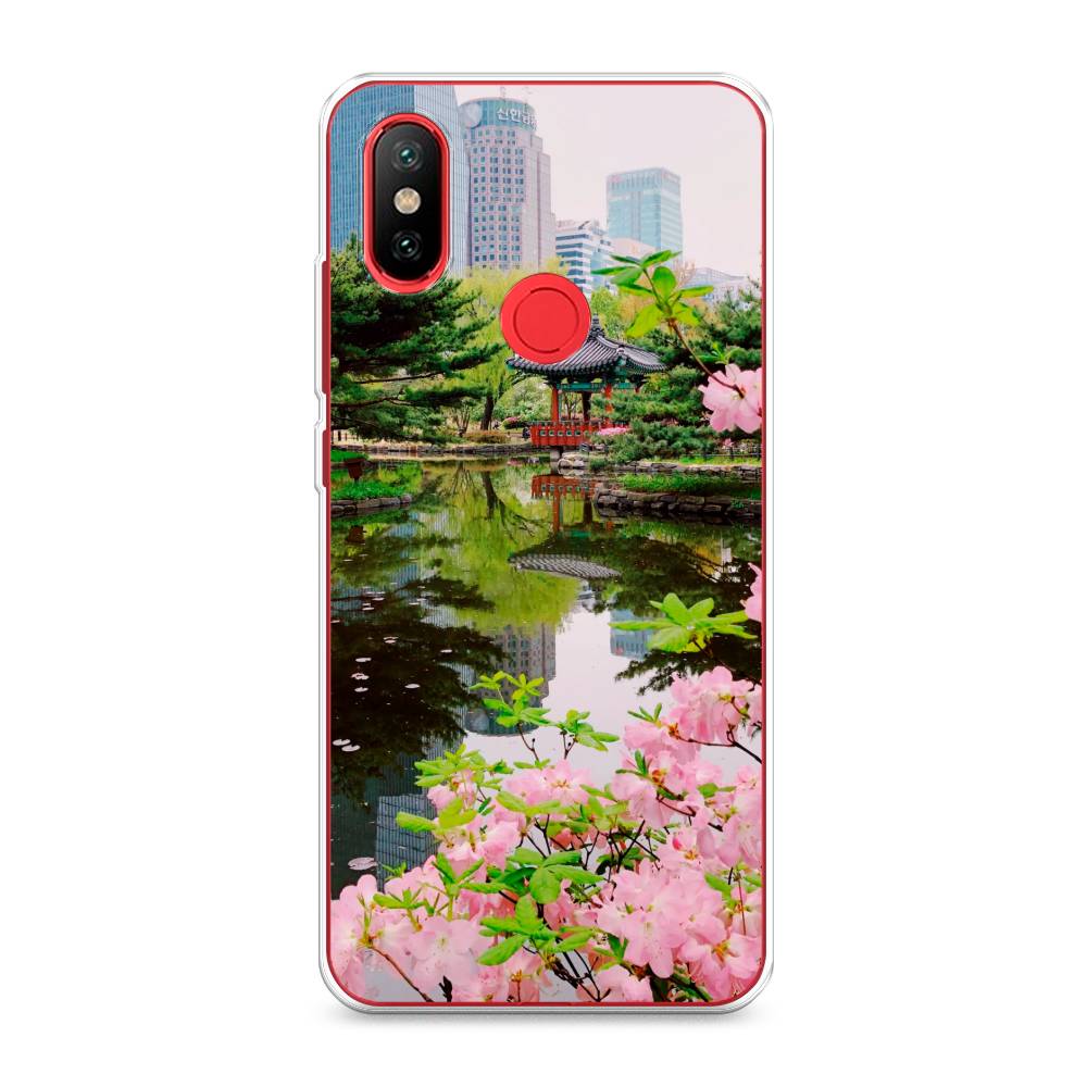 

Чехол на Xiaomi Mi 6X"Сакура возле озера", Зеленый;розовый;голубой, 33250-2