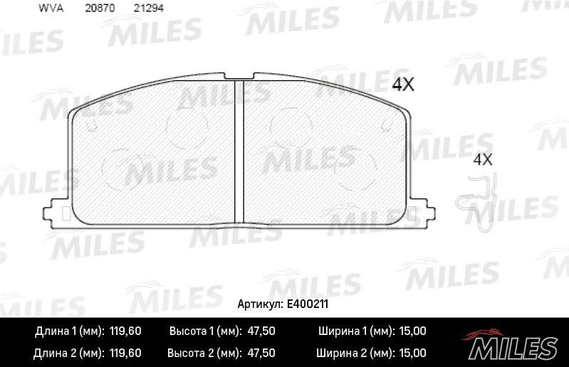 

Комплект тормозных колодок Miles E500211