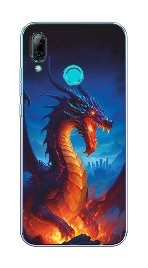 

Чехол на Honor 10 Lite, Huawei P Smart 2019 "Дракон над лавой", Оранжевый;коричневый;синий, 67550-1