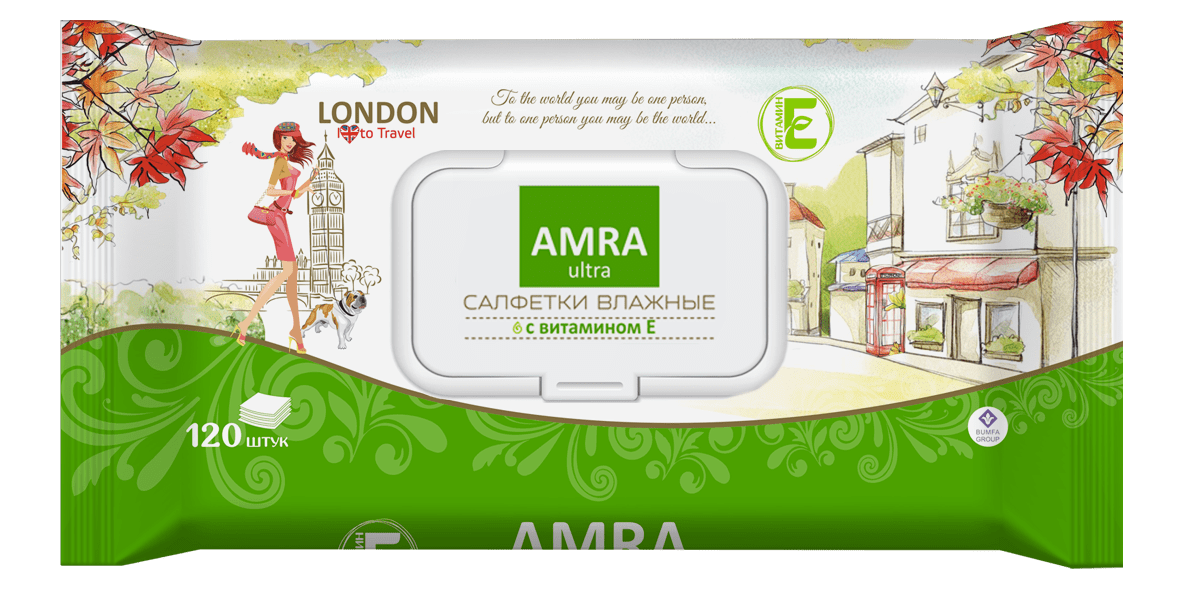 Влажные салфетки AMRA освежающие LONDON 120 шт