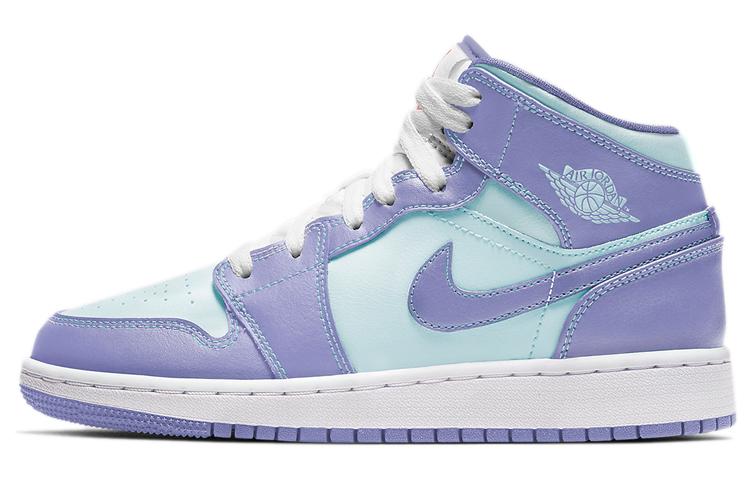 

Кеды унисекс Jordan Air Jordan 1 Mid Purple Glacier Blue GS фиолетовые 38.5 EU, Фиолетовый, Air Jordan 1 Mid Purple Glacier Blue GS