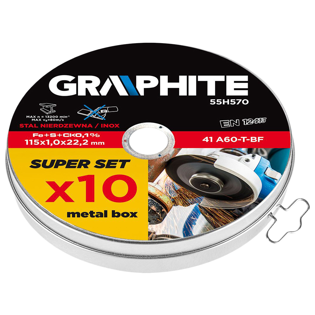 

GRAPHITE Диск отрезной по металлу, 115x1.0x22.2 мм, 41 A60-T-BF, INOX, 10 шт. 55H570