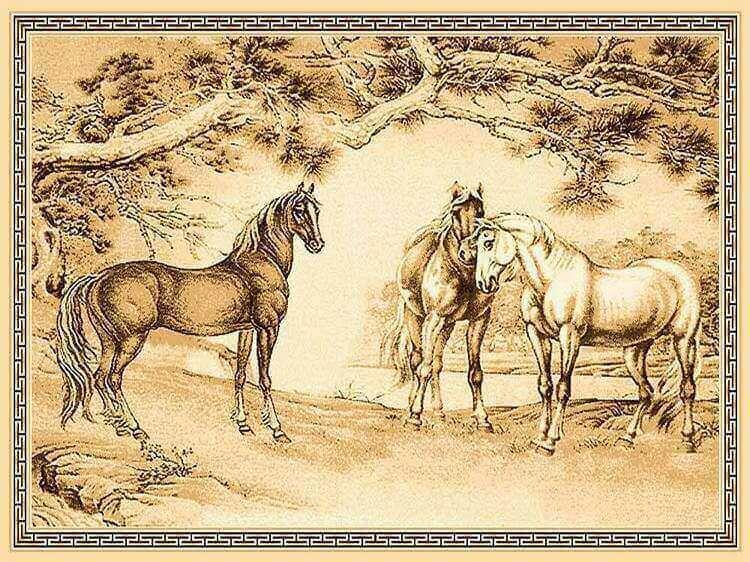 

Erdenet Шерстяной пейзажный ковер Chinggis Лошади 4S867-122 1.5х2м