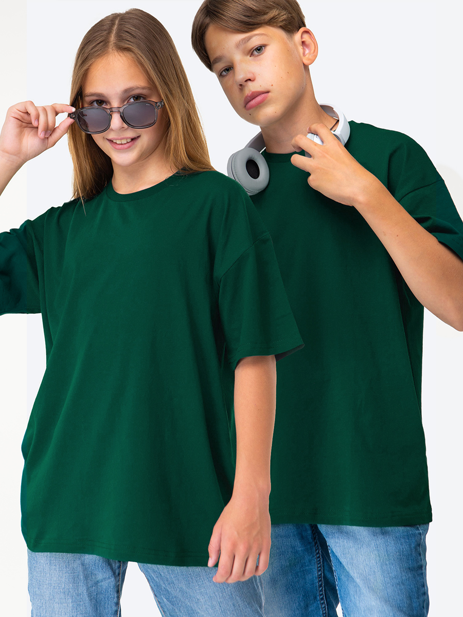 Детская футболка оверсайз Happyfox 134 темно-зеленая футболка оверсайз с лампасами туман подростковая