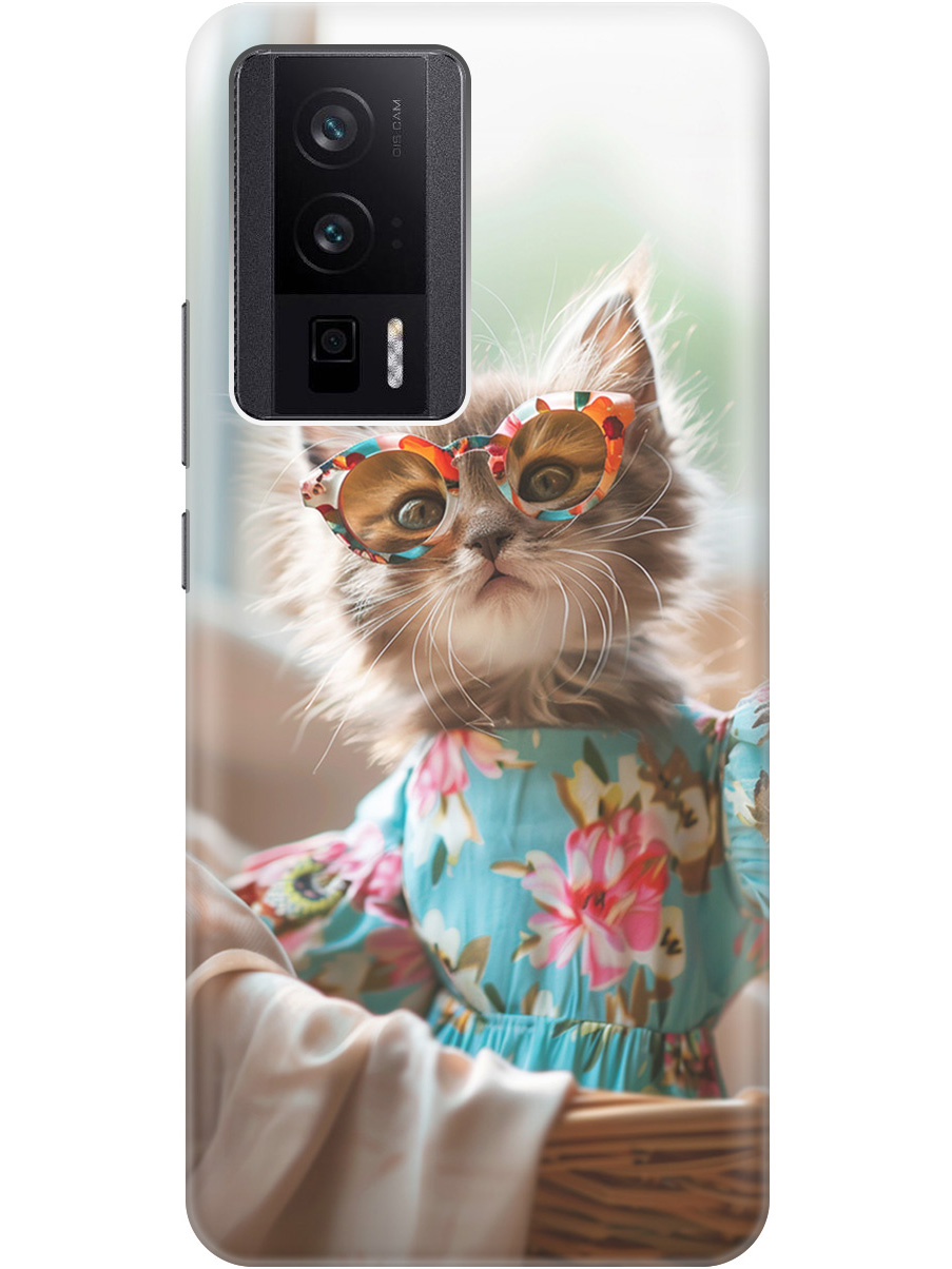 

Силиконовый чехол на Poco F5 Pro с рисунком "Кошечка в голубом платье", Белый;голубой;серый, 20000136