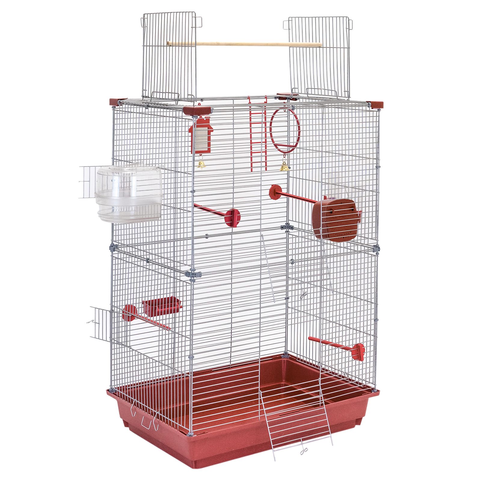 

Клетка для птиц ЛОФТ-2 разборная PetTails, 2 секции, шаг прута 12мм, 88х58х40см, рубиновая, ЛОФТ