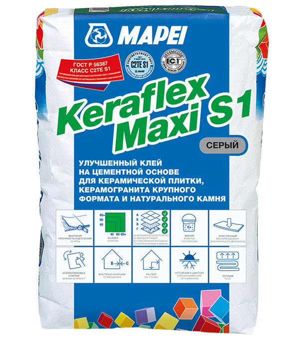 Клей для плитки и керамогранита Mapei Keraflex Maxi S1 эластичный серый С2ТЕ S1 25 кг