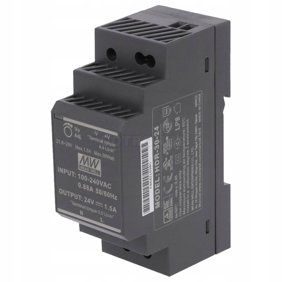 

Блок питания MeanWell HDR-30-2436Вт 24В 1.5А DIN-рейка