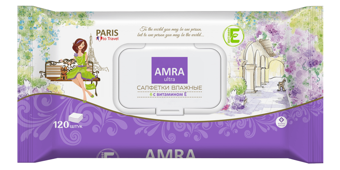 AMRA Влажные салфетки освежающие PARIS 120 шт,