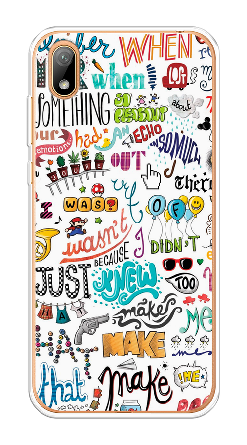 

Чехол на Huawei Y5 2019, Honor 8S/8S Prime "Много надписей", Белый;серый;голубой, 69150-1