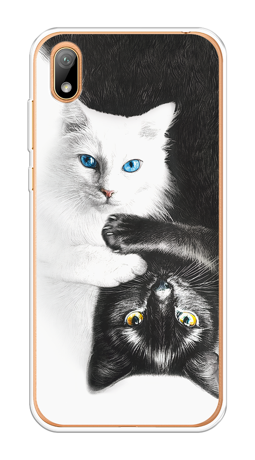 

Чехол на Huawei Y5 2019, Honor 8S/8S Prime "Коты Инь-Янь", Черный;белый;голубой, 69150-1