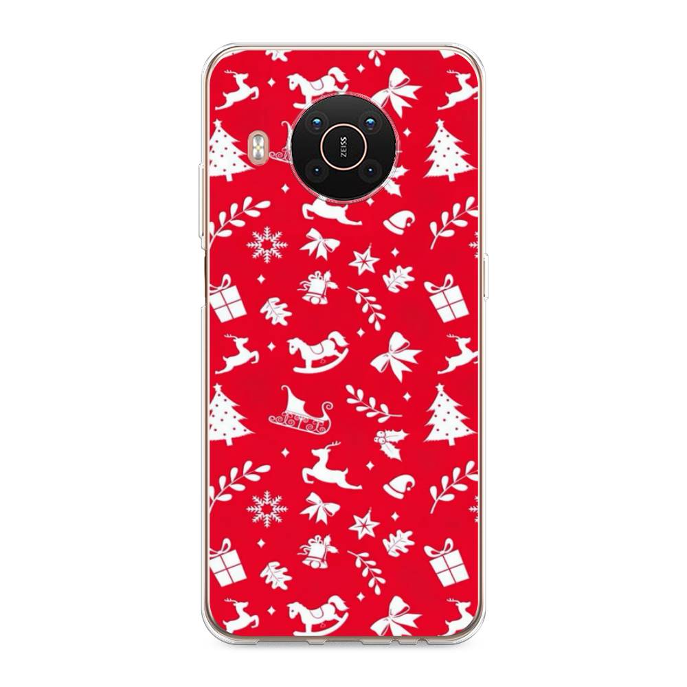 

Чехол на Nokia X20"Красный новогодний фон", Красный;белый, 124250-5
