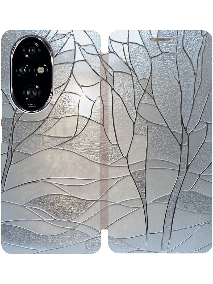 

Чехол-книжка на Honor 200 pro с принтом "Зимние деревья" золотой, Серый;золотистый, 783979641