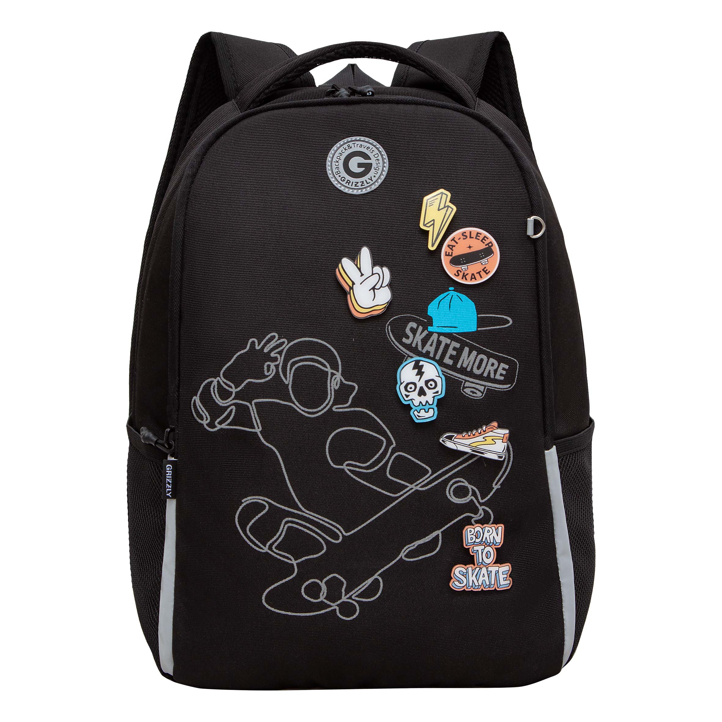 Рюкзак школьный Grizzly Легкий, жесткая спинка, 2 отделения, черный
