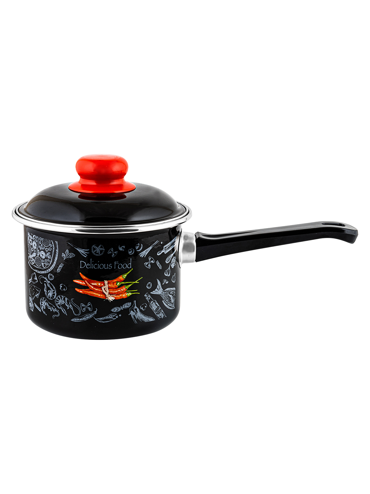 

Ковш кухонный Appetite Chilli с крышкой, эмалированный, 1,5 л, Черный