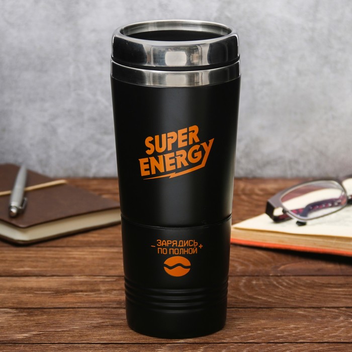 

Термостакан без ручки 2 в 1 "Super energy", 600 мл, Черный, 3573438-1