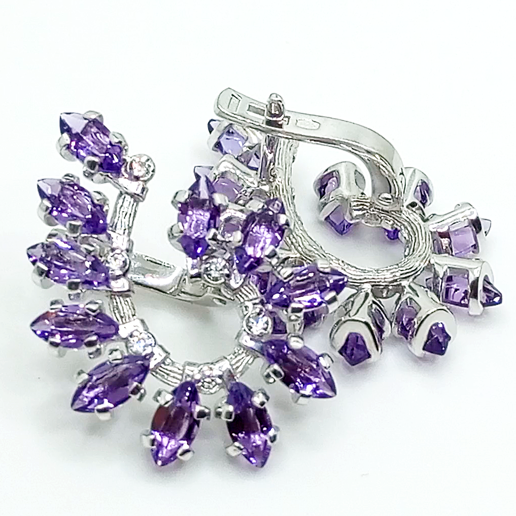 

Серьги из серебра NoBrand С04А, аметист/фианит, С04А