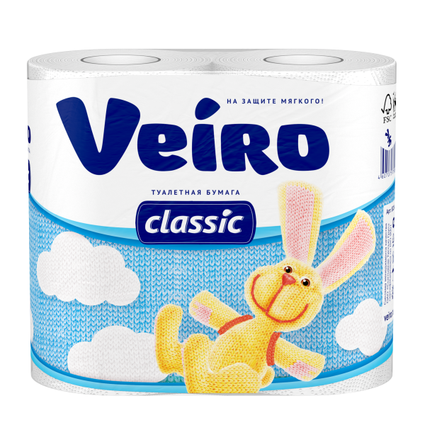 Туалетная бумага Veiro Classic Белая 2-ух слойная 4 шт.