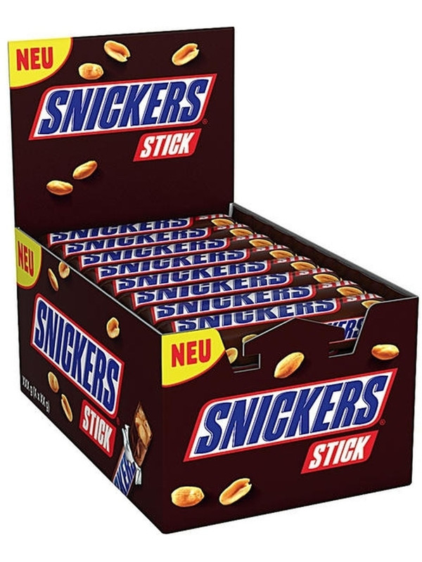 Шоколадный батончик Snickers Stick, Молочный шоколад, Арахис, Шоубокс, 20гр*32шт.