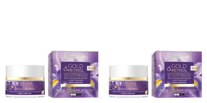 Крем-лифтинг для лица Eveline Gold Retinol 50 + укрепляющий восстанавливающий, 50мл, 2шт витэкс тоник интенсив коллагеновый для лица retinol