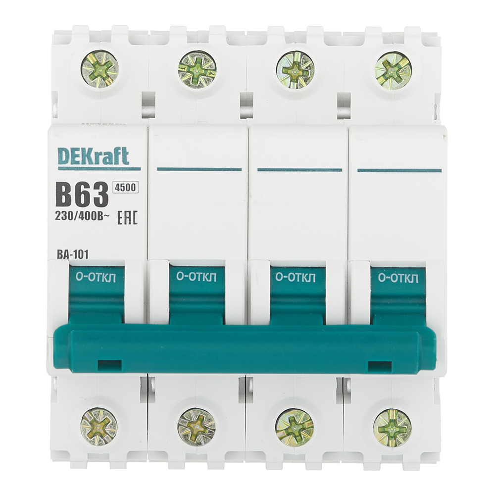 фото Автоматический выключатель dekraft ba-101 (11048dek) 4р 63а тип в 4,5 ка 230-400 в