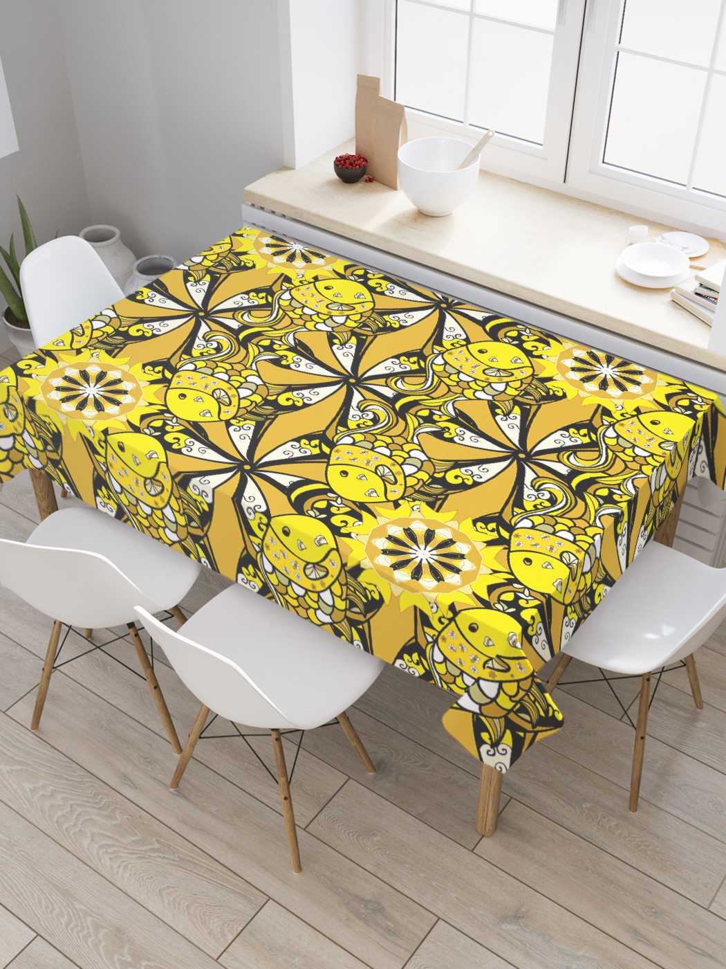 

Скатерть прямоугольная JoyArty "Цветочные повторы" из сатена, 120x145 см, Желтый, Цветочные повторы