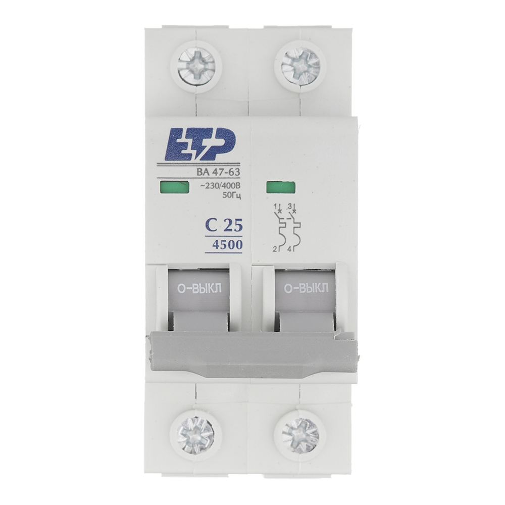 Автоматический выключатель ETP ВА 47-63 (11221) 2P 25А тип С 4,5 кА 230-400 В на DIN-рейку