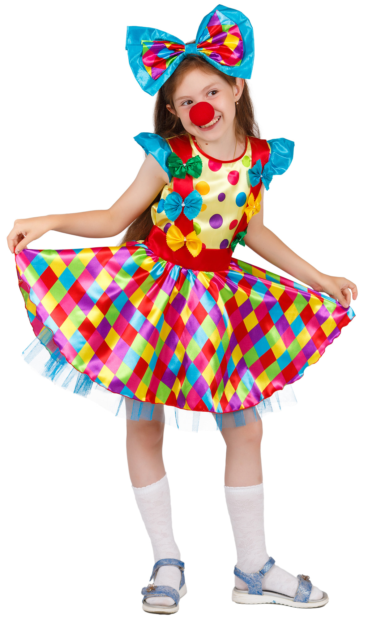 фото Костюм карнавальный элит классик клоунесса с колпаком детский р.28 (116 см)