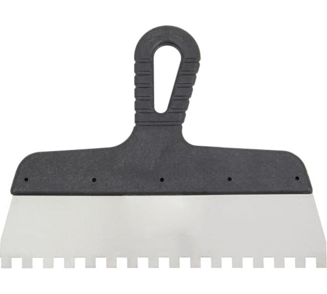 Зубчатый шпатель КЭС 8x8 мм, нержавеющая сталь, пластиковая рукоятка, 200 мм 10000047