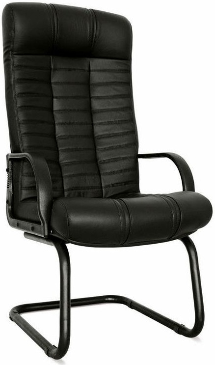 фото Конференц-кресло евростиль атлант pl офисное, полозья металл, обивка экокожа, цвет черный